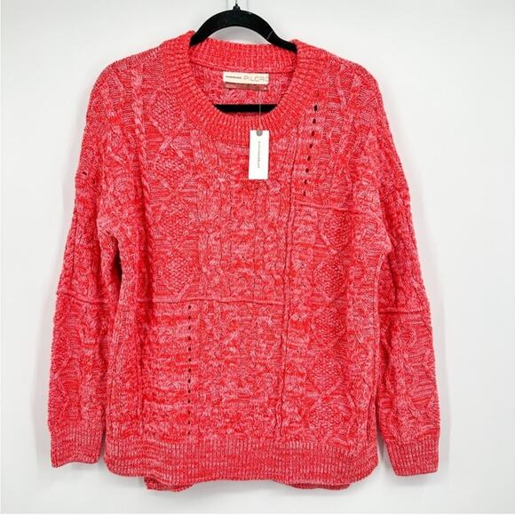 Anthropologie Pilcro Jasmine Pullover Sweater Red Pink Marled Crew Neck NEW XS - Picture 1 of 7
